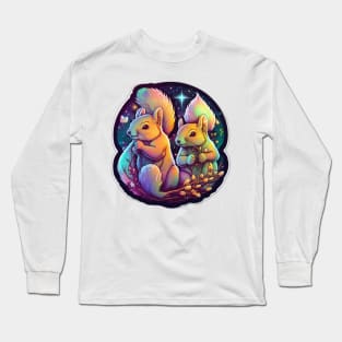 Magic Squirrels Under Colourful Night Sky Long Sleeve T-Shirt